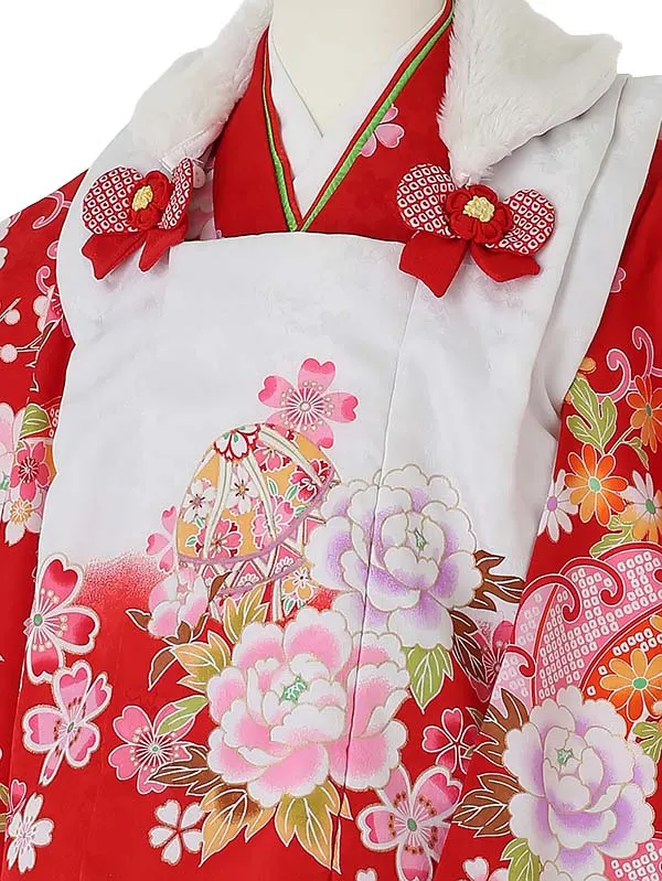 七五三レンタル(3歳女被布)3071 kawaiina 赤ぼかし×赤 ﾊﾞﾗ