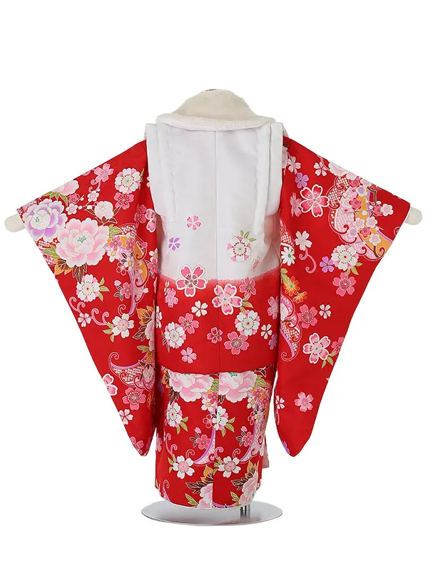 七五三レンタル(3歳女被布)3071 kawaiina 赤ぼかし×赤 ﾊﾞﾗ