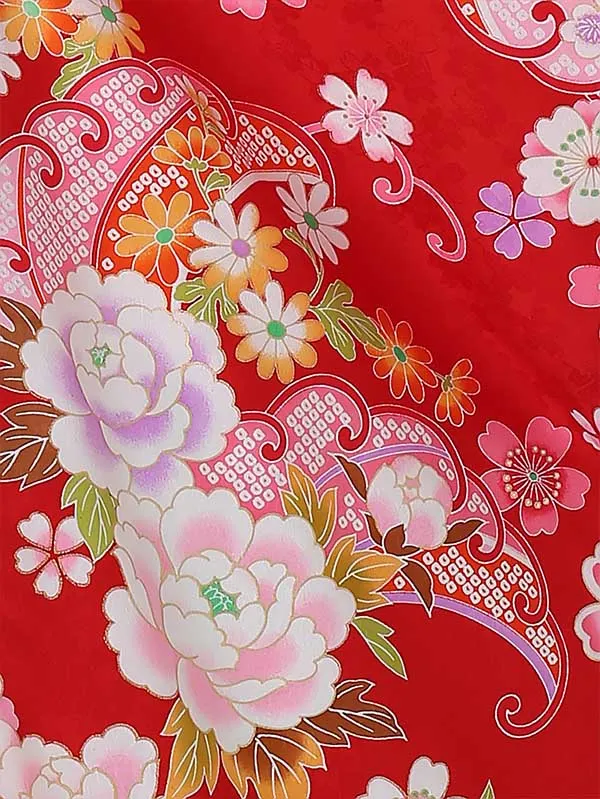 七五三レンタル(3歳女被布)3071 kawaiina 赤ぼかし×赤 ﾊﾞﾗ