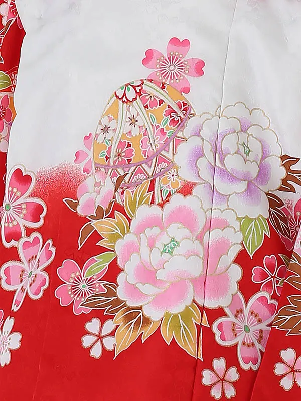 七五三レンタル(3歳女被布)3071 kawaiina 赤ぼかし×赤 ﾊﾞﾗ