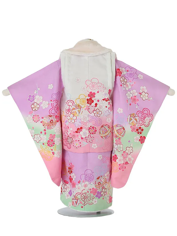 七五三レンタル(3歳女被布)3073 陽気な天使 ﾋﾟﾝｸぼかし×ﾊﾟｰﾌﾟﾙ