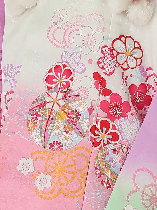 七五三レンタル(3歳女被布)3073 陽気な天使 ﾋﾟﾝｸぼかし×ﾊﾟｰﾌﾟﾙ