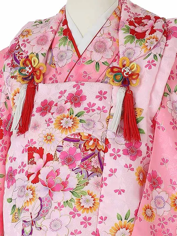 七五三レンタル(3歳女被布)3075 薄ﾋﾟﾝｸ×ﾋﾟﾝｸ 桜