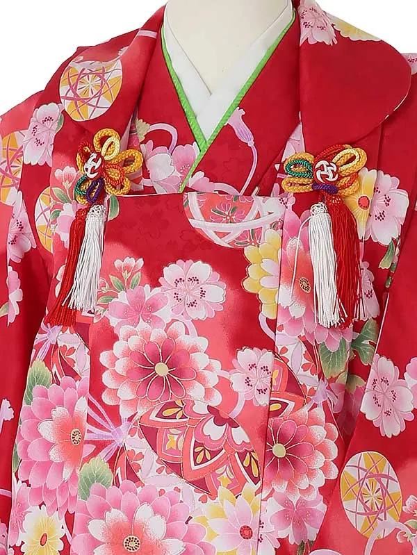 七五三レンタル(3歳女被布)3078 ﾜｲﾝﾚｯﾄﾞ地 花