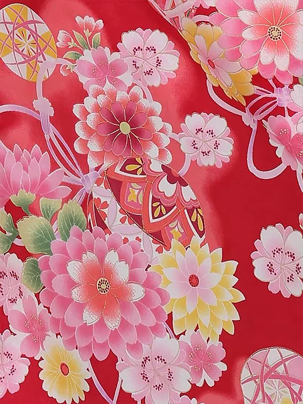 七五三レンタル(3歳女被布)3078 ﾜｲﾝﾚｯﾄﾞ地 花