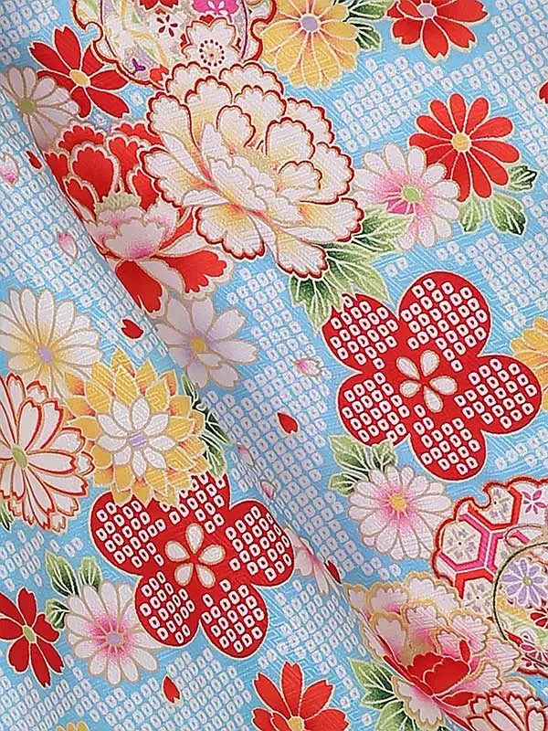 七五三レンタル(3歳女被布)3079 白×水色 花