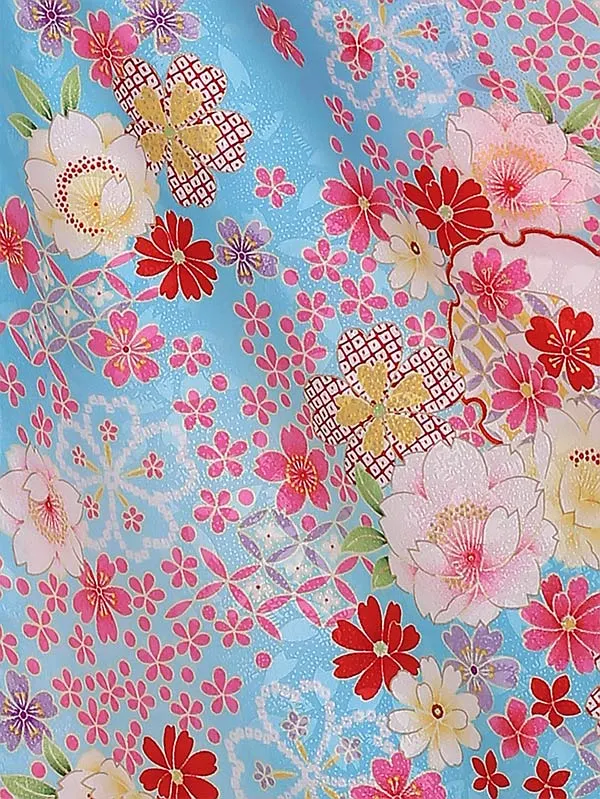 七五三レンタル(3歳女被布)3082 白×水色 花 まり