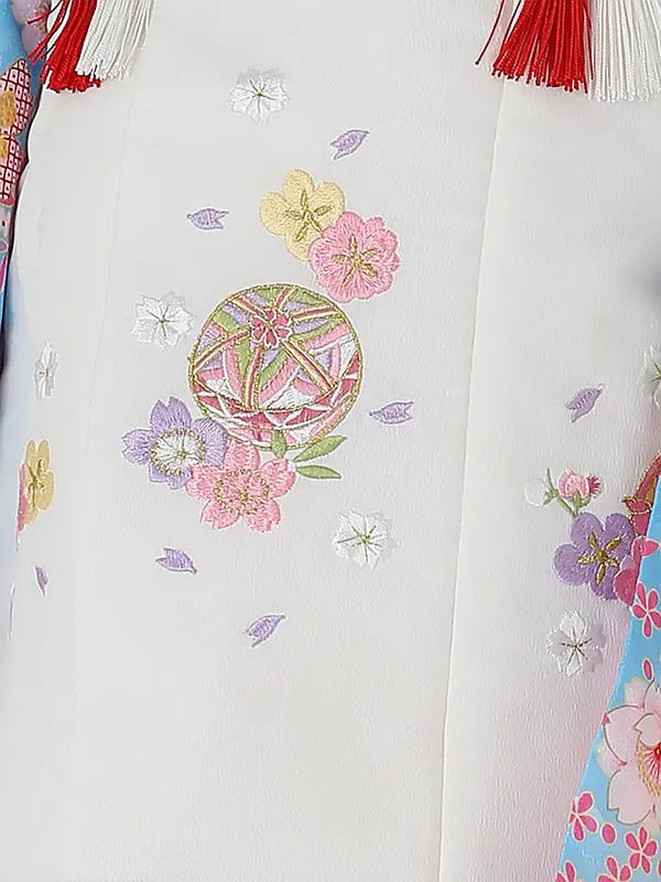 七五三レンタル(3歳女被布)3082 白×水色 花 まり