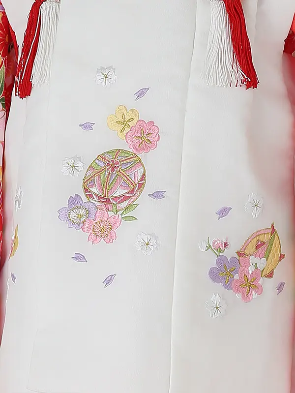 七五三レンタル(3歳女被布)3084 白×ｻｰﾓﾝﾋﾟﾝｸ 花