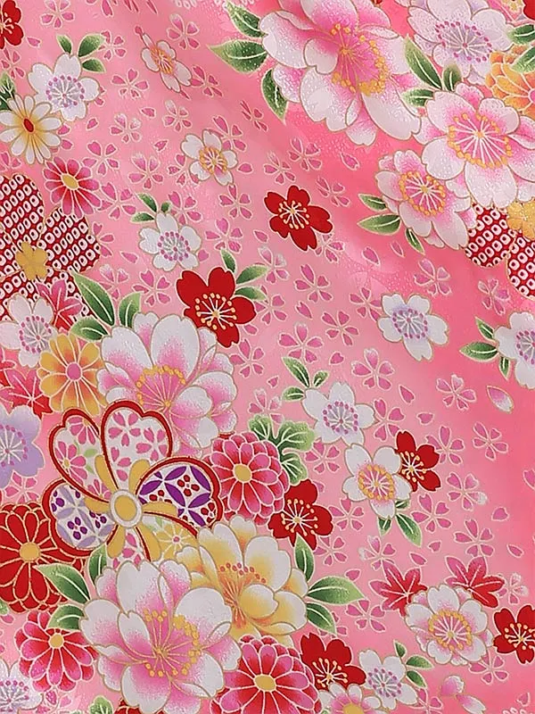 七五三レンタル(3歳女被布)3085 白×ﾋﾟﾝｸ 花