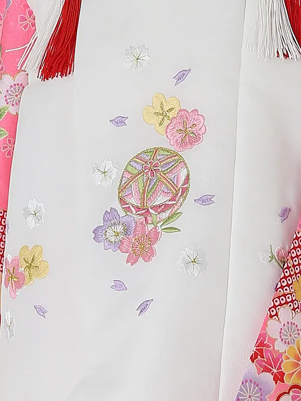七五三レンタル(3歳女被布)3085 白×ﾋﾟﾝｸ 花
