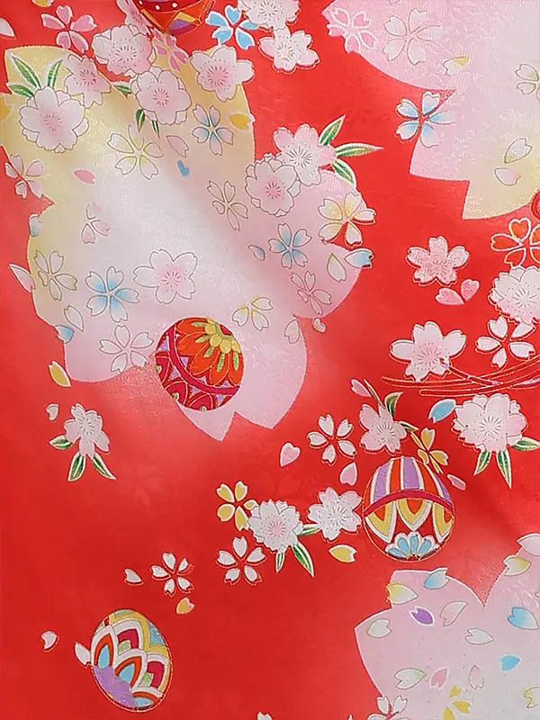 七五三レンタル(3歳女被布)3090 赤×赤 桜