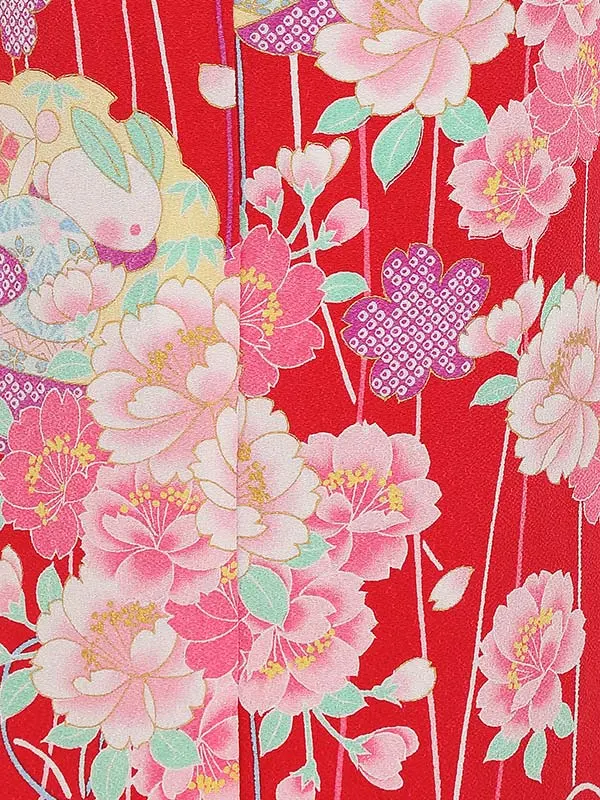 七五三レンタル(7歳女の子結び帯)3095 赤地 花柄