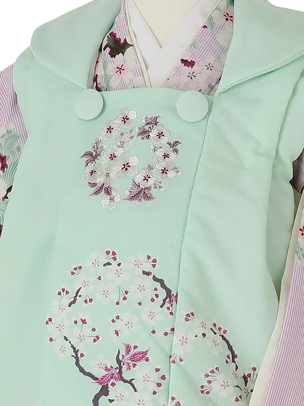 七五三レンタル(3歳女被布)3118 NATURALBEAUTY 緑×紫 桜刺繍