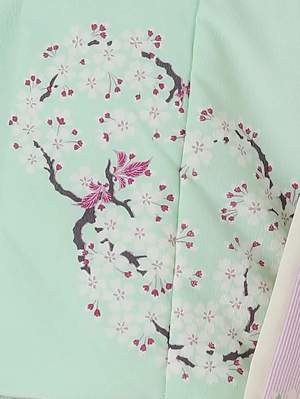 七五三レンタル(3歳女被布)3118 NATURALBEAUTY 緑×紫 桜刺繍