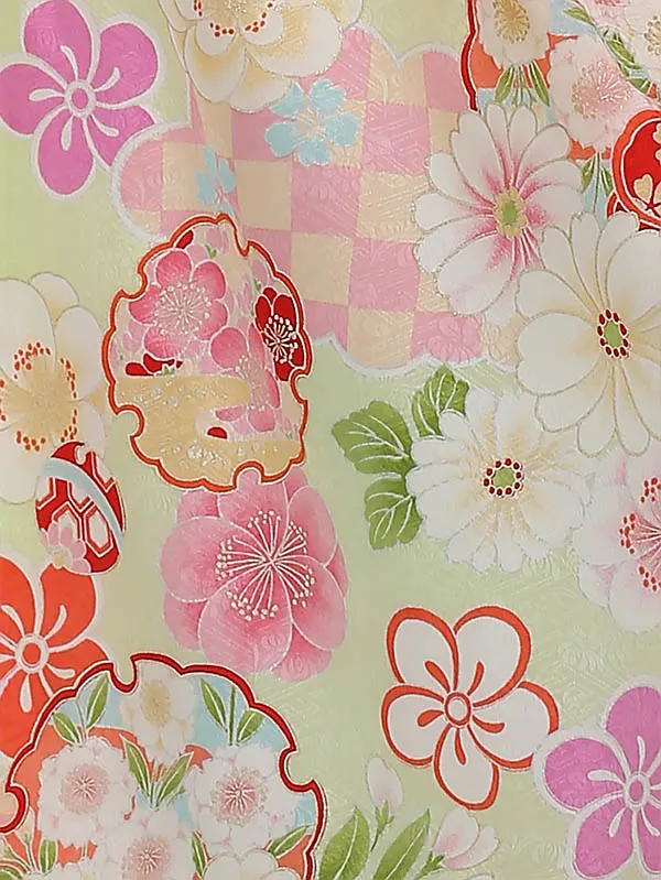 七五三(3女被布)正絹 白×淡いグリーン 鈴 花 3208