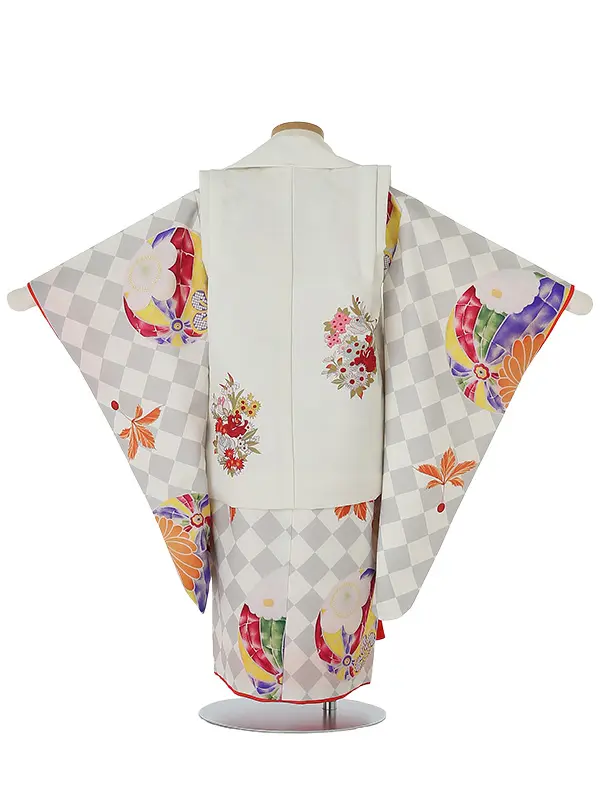 七五三(3女)被布白×市松ﾚﾄﾛ紙風船3322