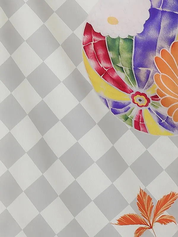 七五三(3女)被布白×市松ﾚﾄﾛ紙風船3322