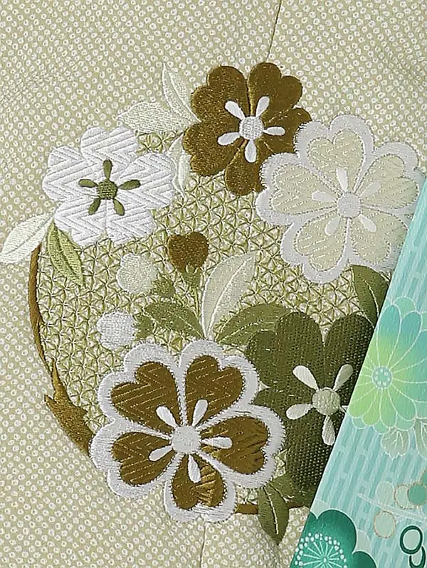 七五三(3女)被布 緑 鹿の子模様桜花麻 青小花 3411