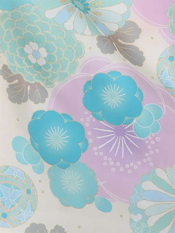 七五三(3歳)女の子 レース 四季の花と毬 ブルーx紫 3509