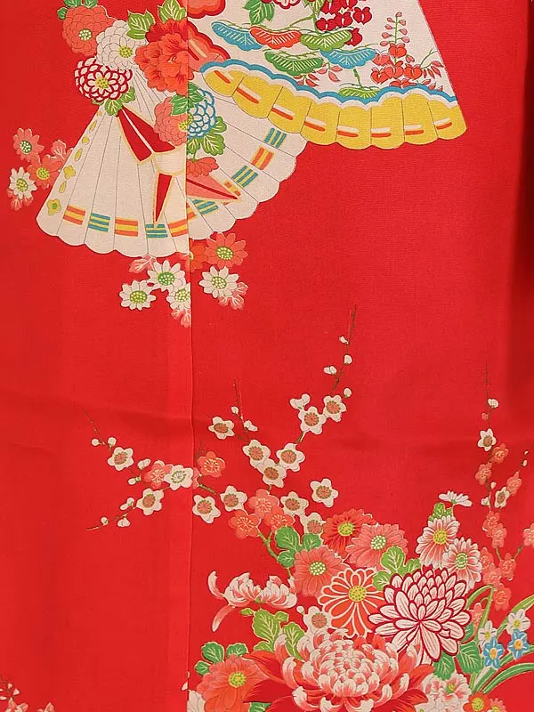 アンティーク(5.6歳,女の子,袋帯)赤 扇 花散らし5503