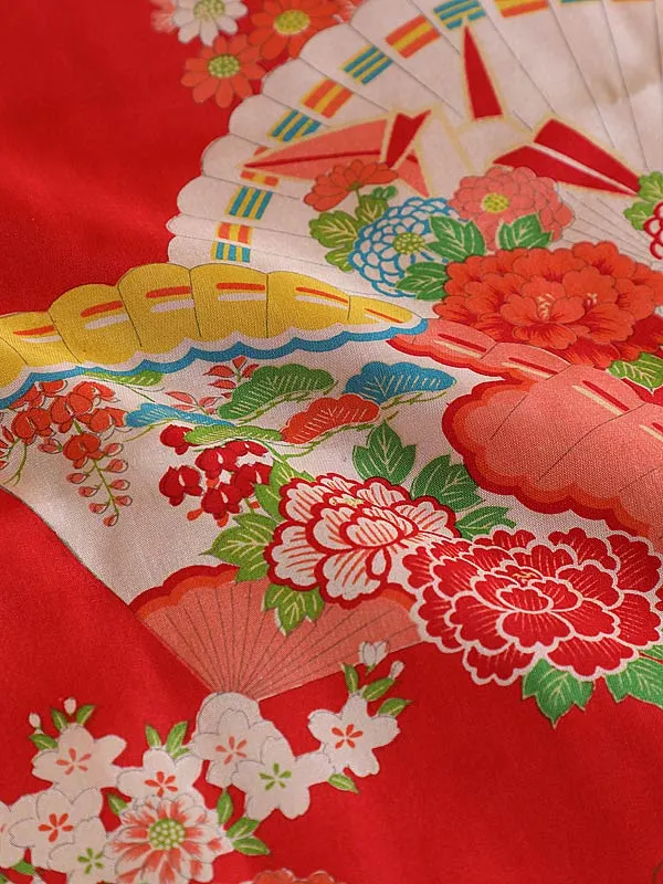 アンティーク(5.6歳,女の子,袋帯)赤 扇 花散らし5503