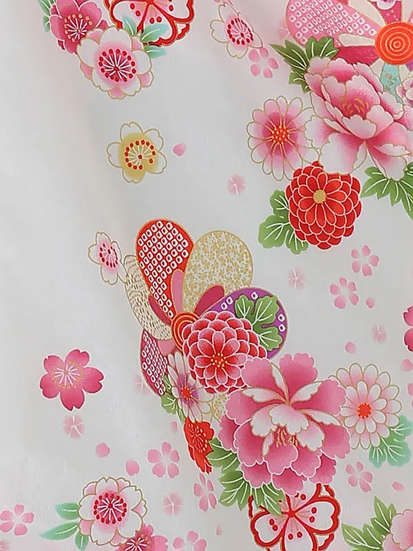 七五三レンタル(3歳女被布)A321 ﾋﾟﾝｸ鈴×白鼓に花