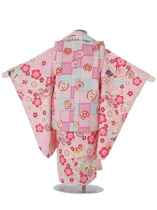 七五三レンタル(3歳女被布)A323 ﾋﾟﾝｸ地 小花