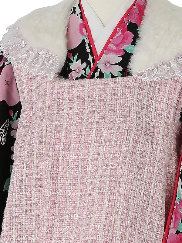 七五三レンタル(3歳女被布)A331 ﾋﾟﾝｸ×黒 ﾊﾞﾗと蝶