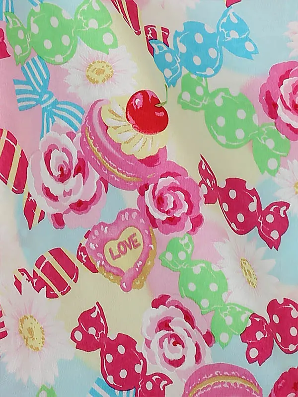 七五三レンタル(3歳女被布)A333 白×ﾊﾟｽﾃﾙｶﾗｰ お菓子