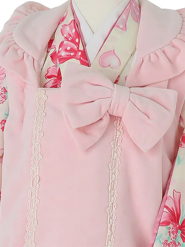 七五三レンタル(3歳女被布)A343 Mezzo Piano ﾋﾟﾝｸ×ｸﾘｰﾑ