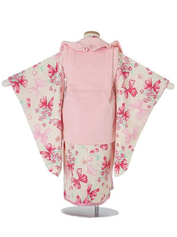 七五三レンタル(3歳女被布)A343 Mezzo Piano ﾋﾟﾝｸ×ｸﾘｰﾑ