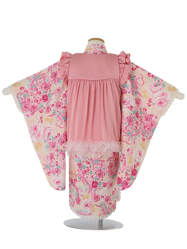 七五三レンタル(3歳女被布)A344 Mezzo Piano ﾋﾟﾝｸ×黄色