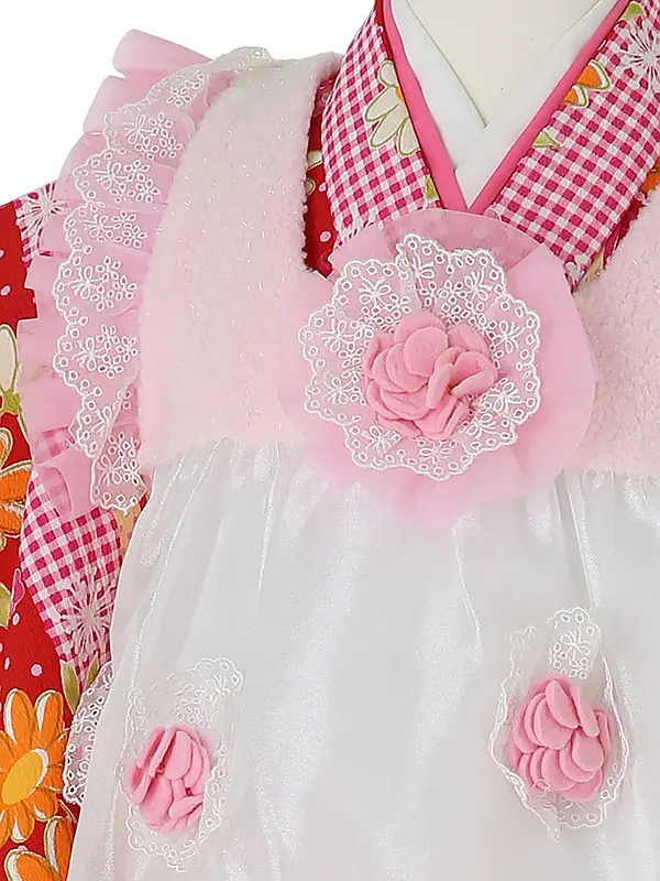 七五三レンタル(3歳女被布)A347 ぷちぷり 白×赤