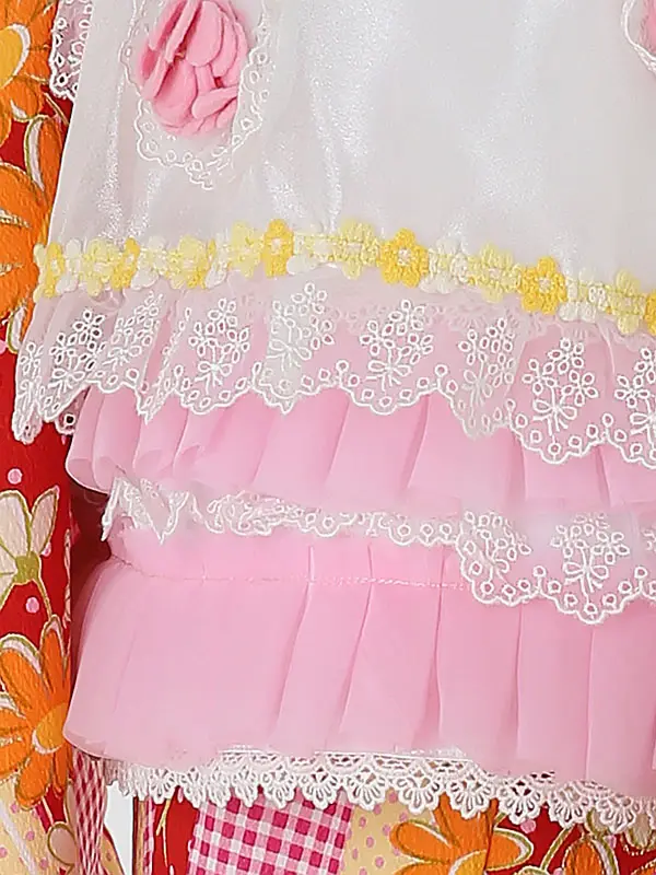 七五三レンタル(3歳女被布)A347 ぷちぷり 白×赤