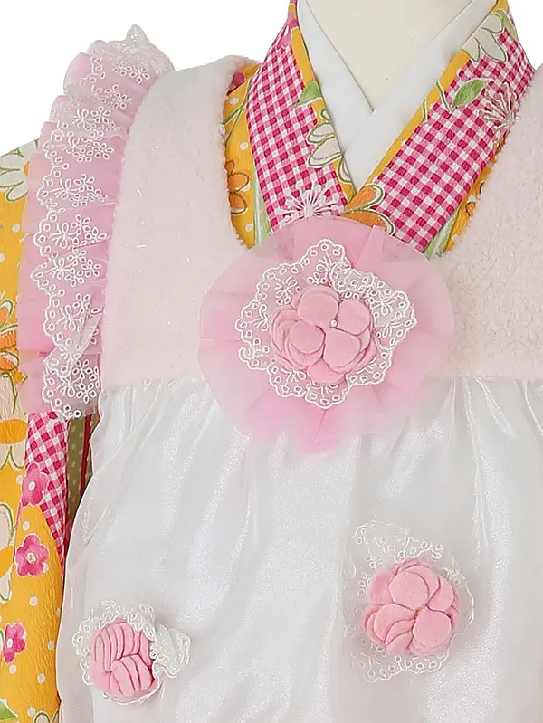 七五三レンタル(3歳女被布)A348 ぷちぷり 白×黄色