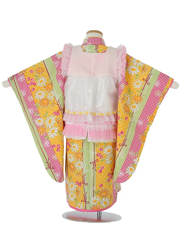 七五三レンタル(3歳女被布)A348 ぷちぷり 白×黄色