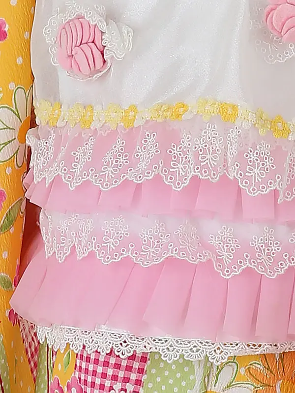 七五三レンタル(3歳女被布)A348 ぷちぷり 白×黄色