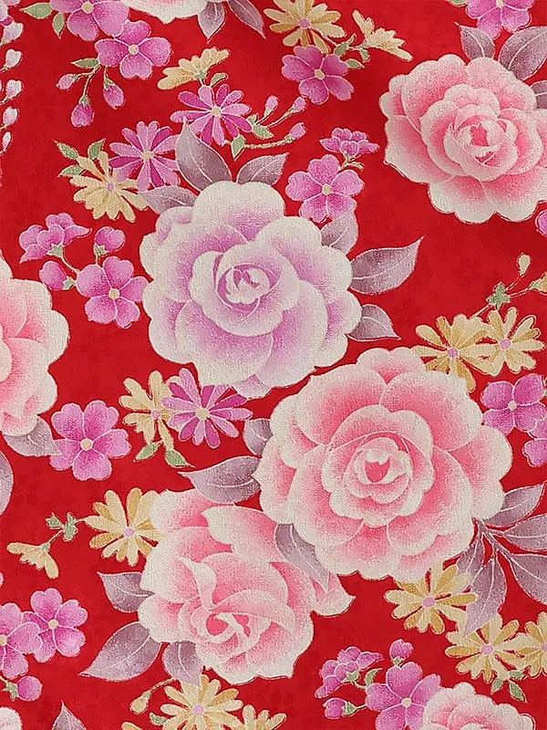 七五三レンタル(3歳女被布)A350 赤×赤無地 薔薇