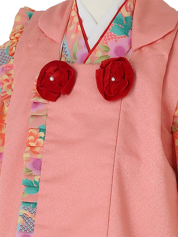 七五三レンタル(3歳女被布)A351 ﾋﾟﾝｸ地 菊