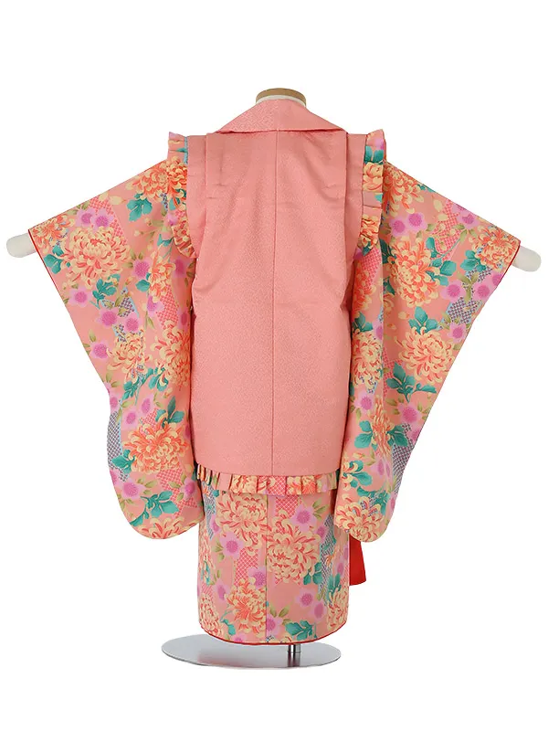 七五三レンタル(3歳女被布)A351 ﾋﾟﾝｸ地 菊