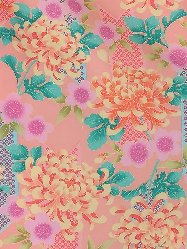 七五三レンタル(3歳女被布)A351 ﾋﾟﾝｸ地 菊