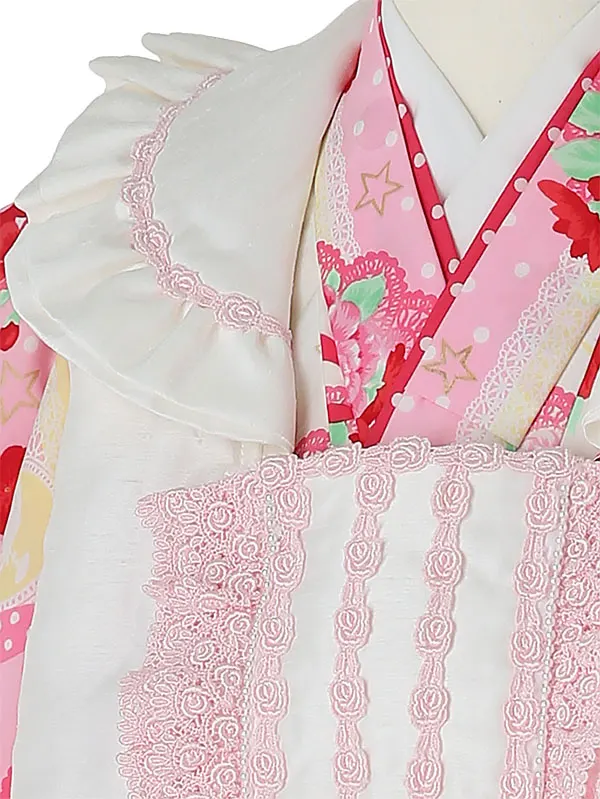 七五三レンタル(3歳女被布)A360 白×黄色 花とﾘﾎﾞﾝ ﾌﾘﾙ