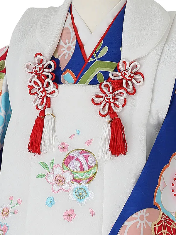 七五三(3歳女被布)B301 結晶と裏鏡に桜 白×青