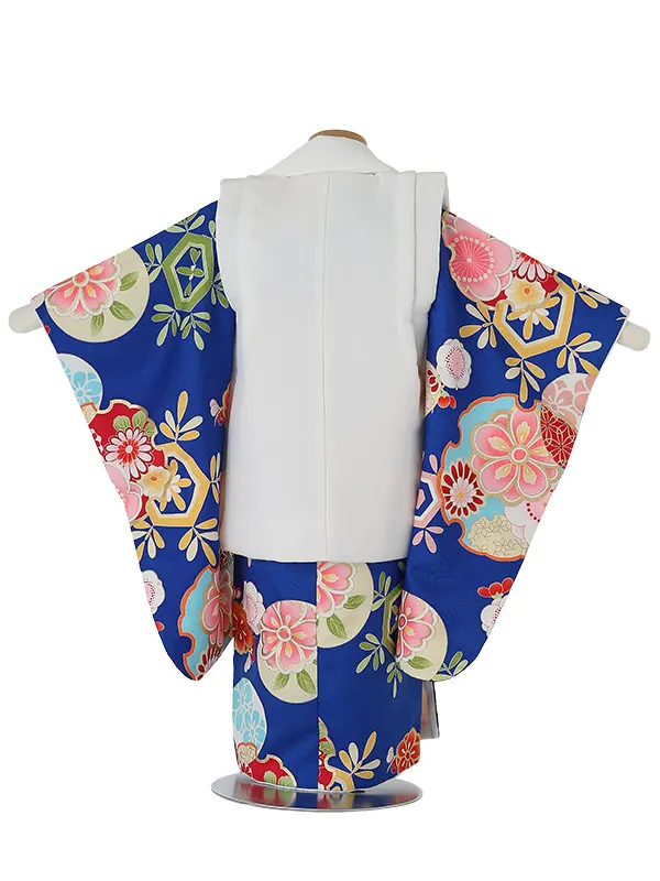 七五三(3歳女被布)B301 結晶と裏鏡に桜 白×青