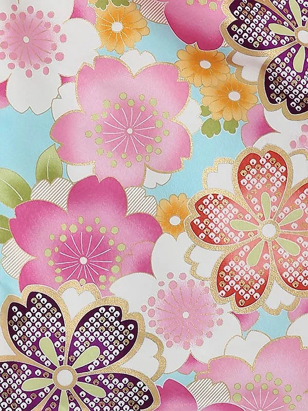 七五三(3歳女被布)B307 古典桜尽くしと小菊 白×水色