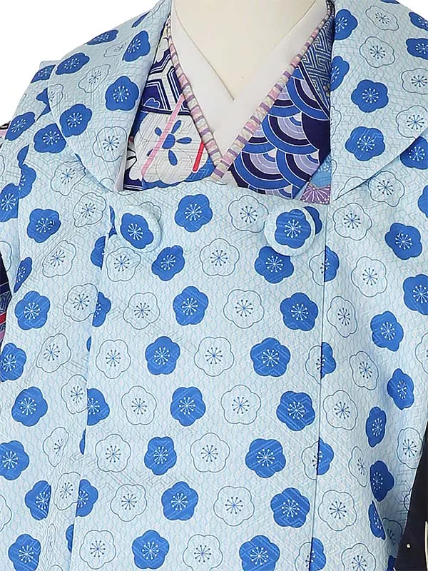 七五三(3歳女被布)B319 KAGURA レトロ古典柄 和ブーケ 水色×青