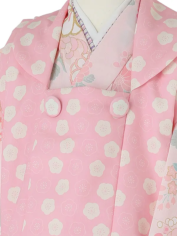 七五三(3歳女被布)B320 KAGURA レトロ古典柄 秋の桜と菊の花 ピンク