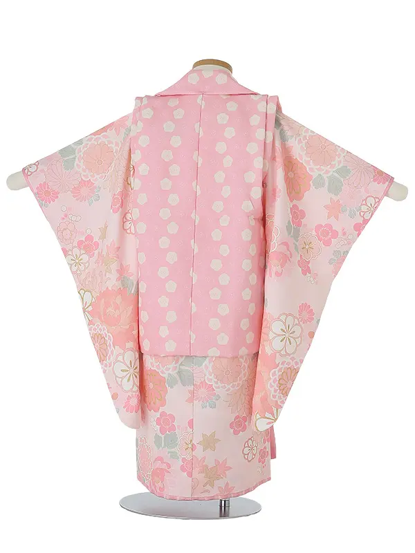 七五三(3歳女被布)B320 KAGURA レトロ古典柄 秋の桜と菊の花 ピンク
