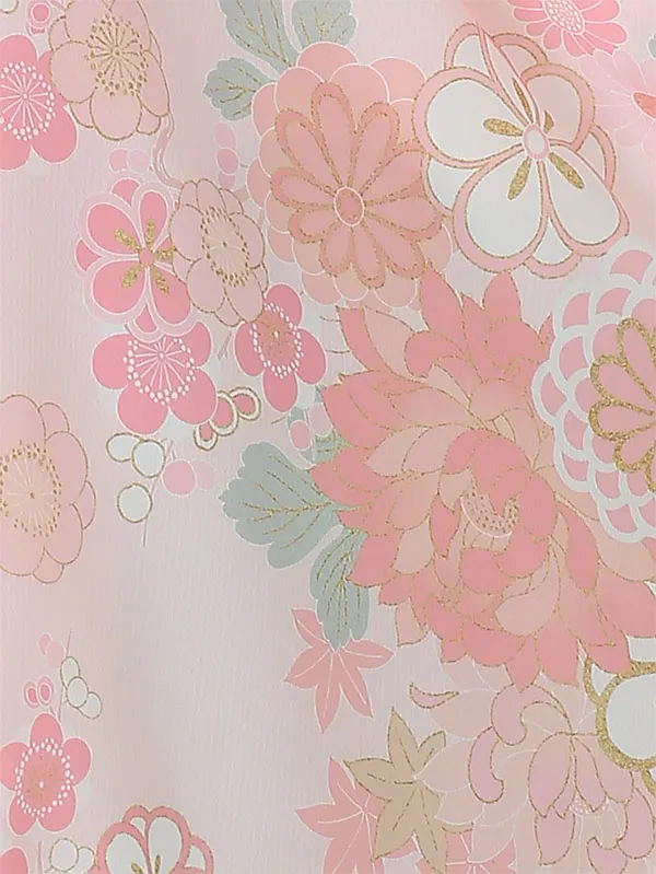 七五三(3歳女被布)B320 KAGURA レトロ古典柄 秋の桜と菊の花 ピンク